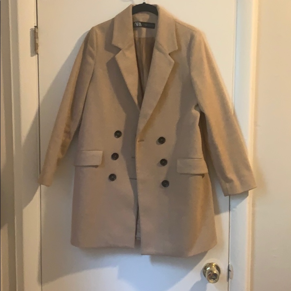 Zara tan herringbone pea coat